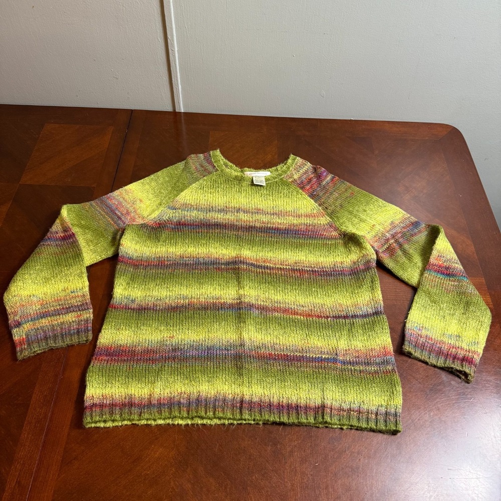 VTGโ Susan Bristol Knit Sweater XL Green Multicolor Striped Cozy 90s